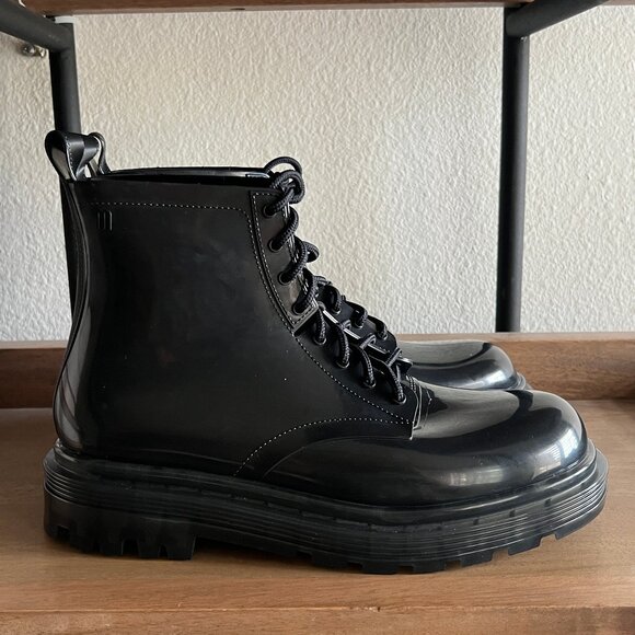 MELISSA Black Coturno Ad Combat Boots NEW 40/9 - Picture 1 of 8